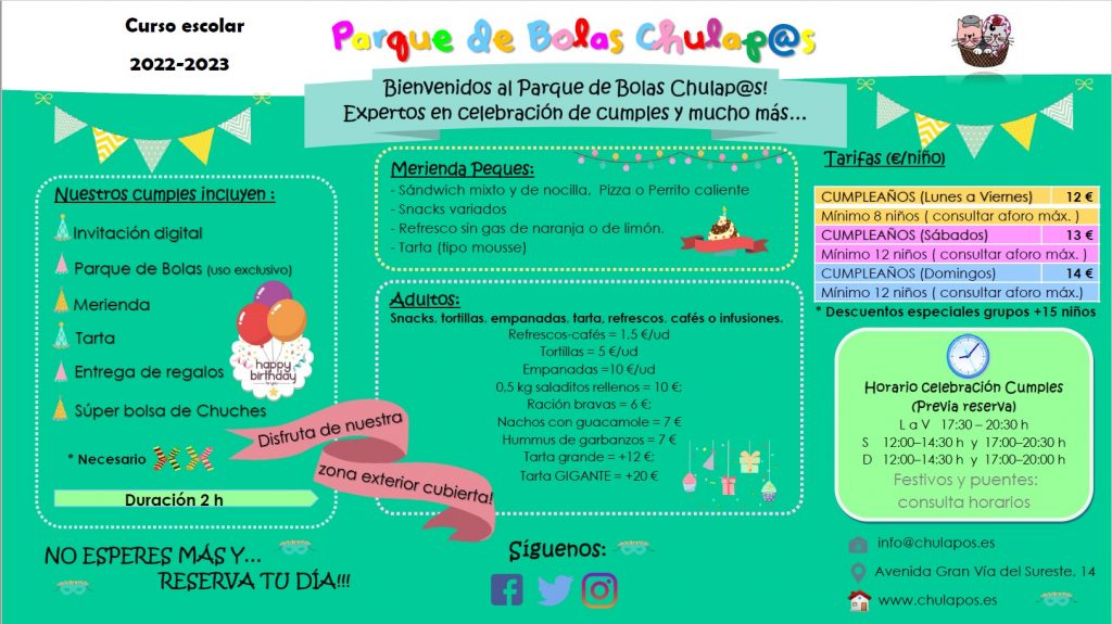 Info Parque de Bolas Chulapos - Hoja informativa 2022-2023