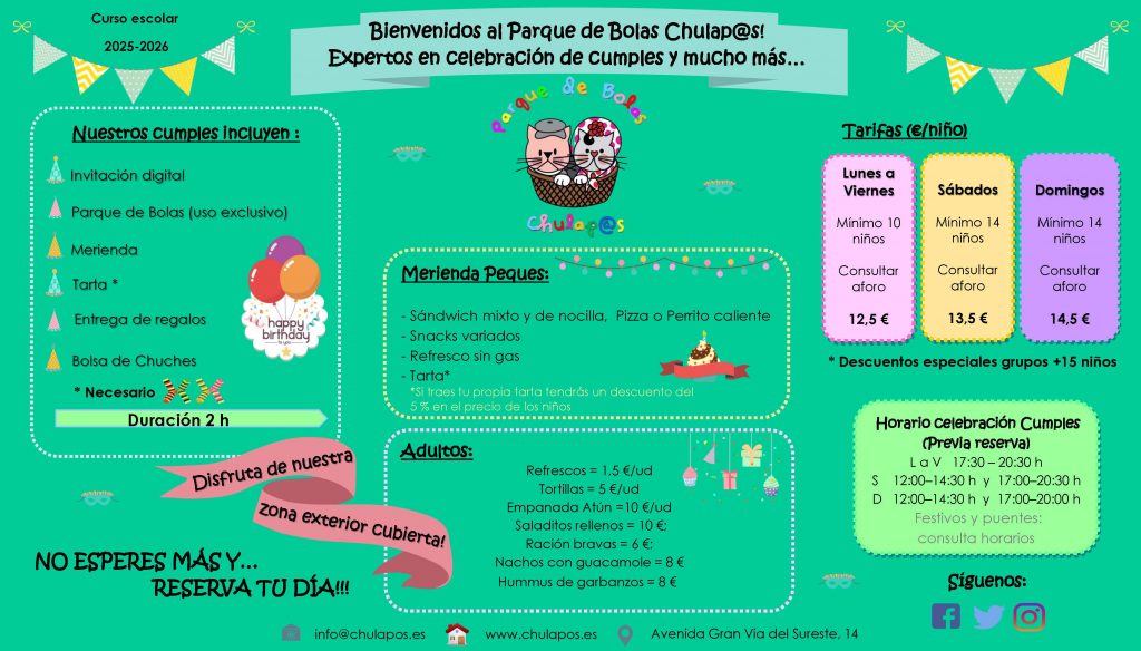 Información Parque de bolas Chulapos Hoja informativa 2025-2026